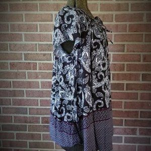 Black & White Peasant Boho Blouse 1X 16W EUC